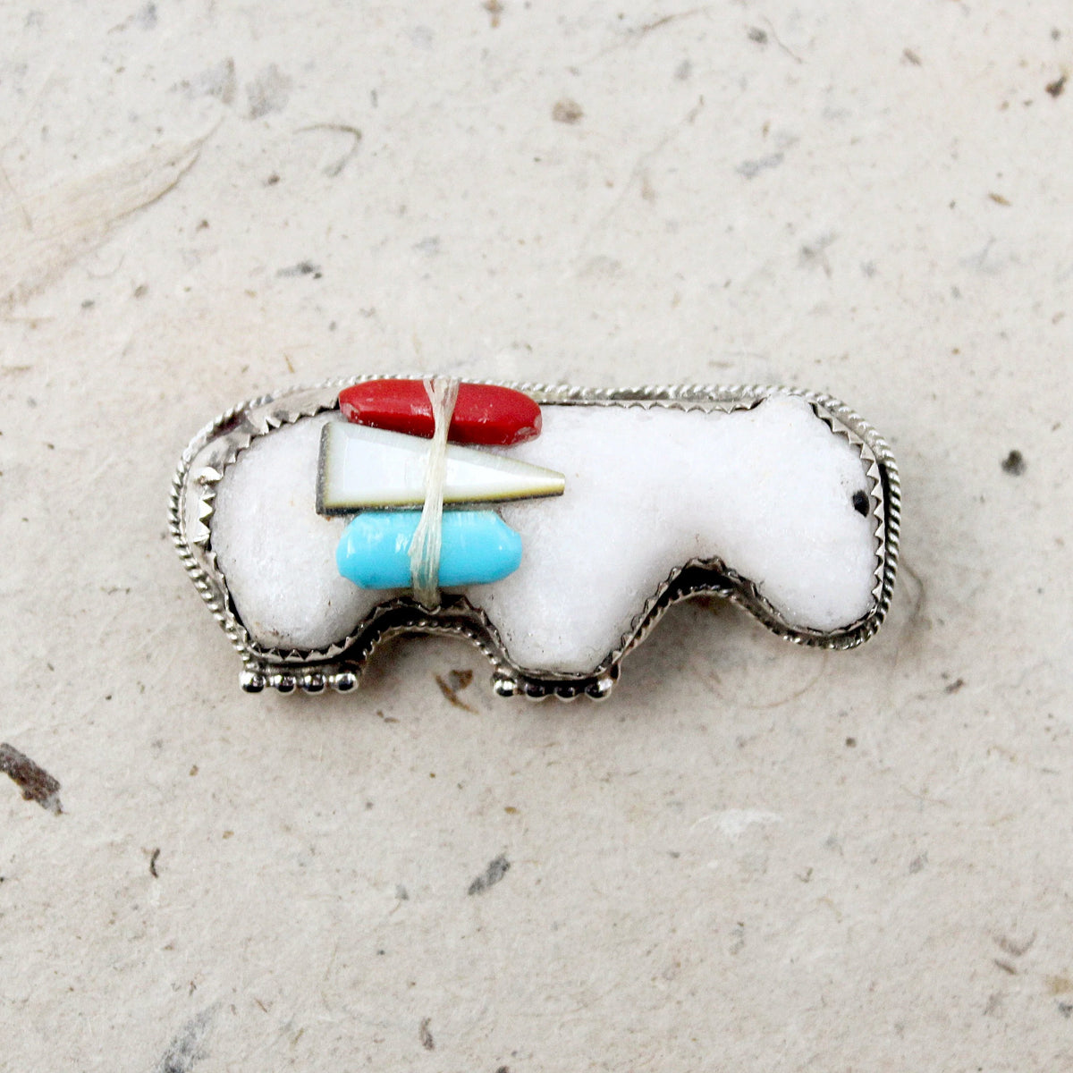 Zuni Bear Fetish Brooch with Offering Bundle