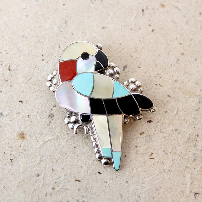 Vibrant Zuni Inlay Wild Parrot Brooch