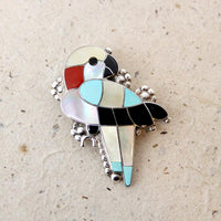 Vibrant Zuni Inlay Wild Parrot Brooch