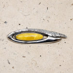 Brutalist Brooch in Silver & Egg Yolk Amber