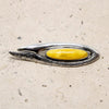 Brutalist Brooch in Silver & Egg Yolk Amber
