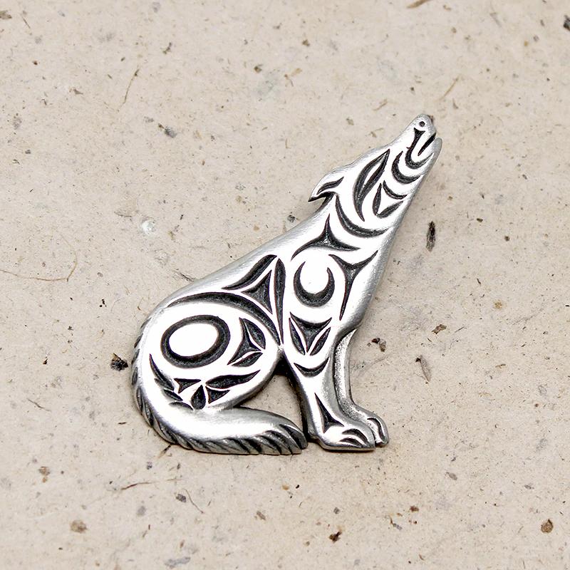 Powerful Pewter Wolf Brooch Marked Canada