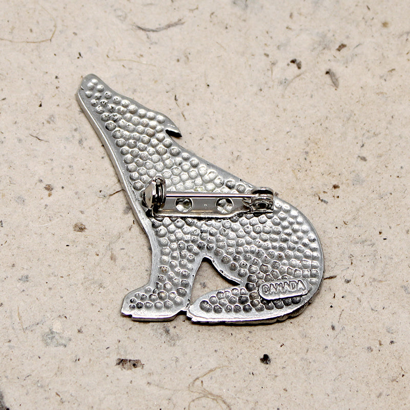 Powerful Pewter Wolf Brooch Marked Canada
