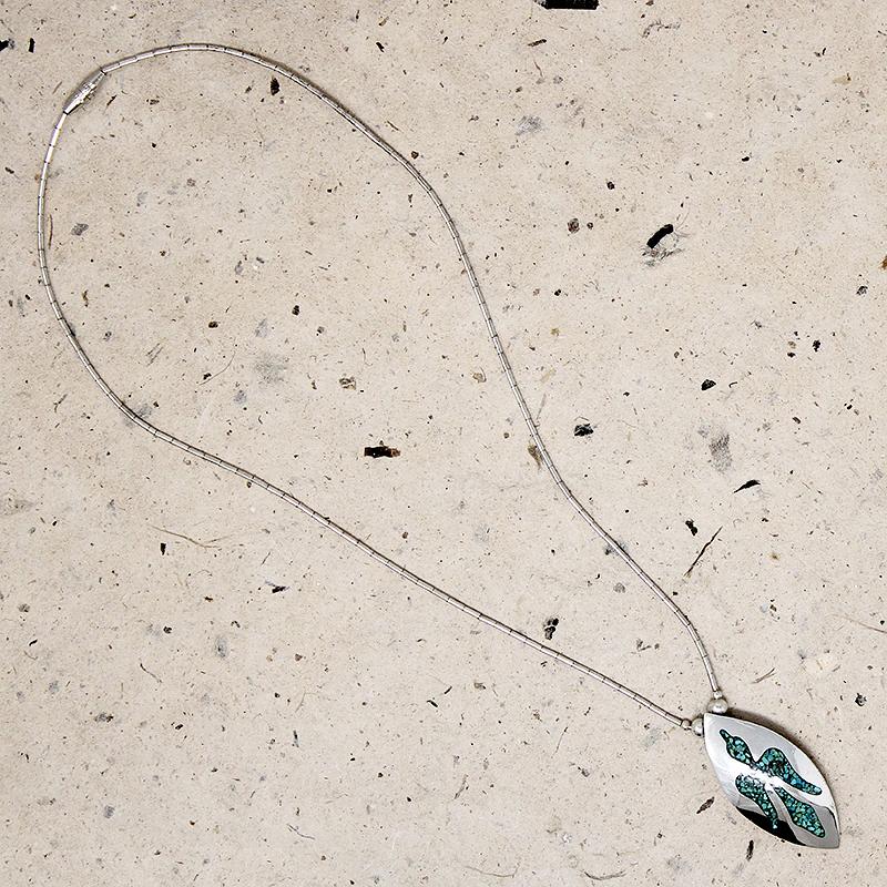 Silver Beaded Turquoise Inlay Peyote Bird Necklace