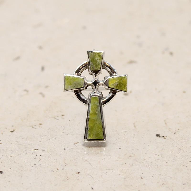 Wee Celtic Cross Pin Silver & Connemara Marble