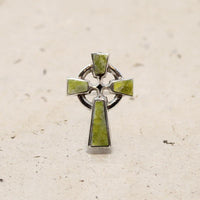 Wee Celtic Cross Pin Silver & Connemara Marble