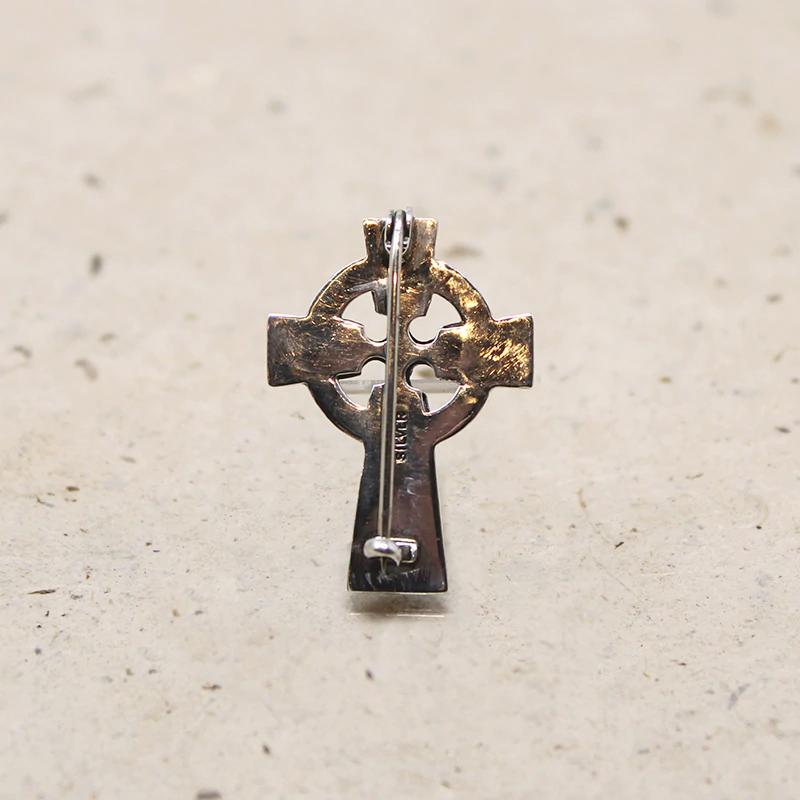 Wee Celtic Cross Pin Silver & Connemara Marble