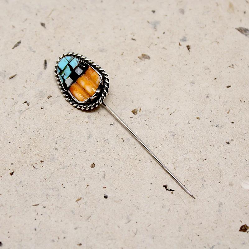 Mosaic Inlay on Shell Stickpin by Angie Owen