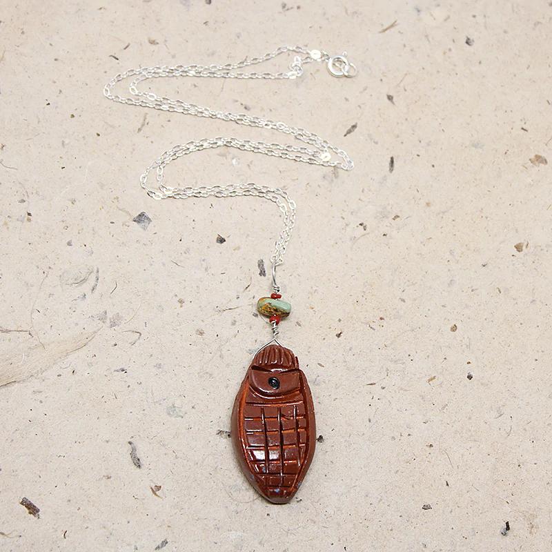 Navajo Carved Corn Maiden Pendant Signed Tarpin