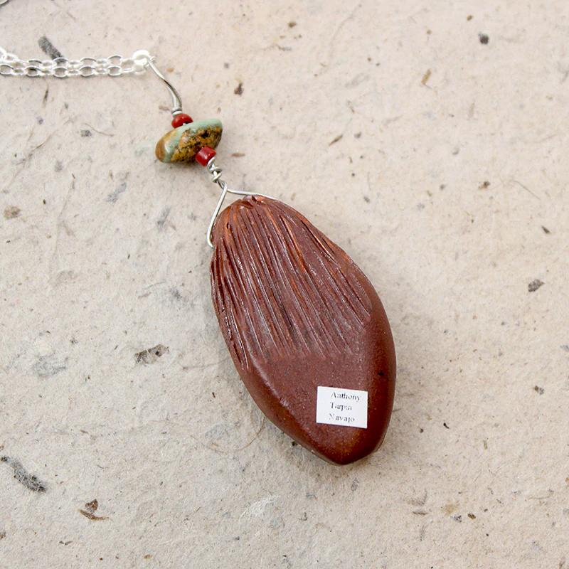 Navajo Carved Corn Maiden Pendant Signed Tarpin