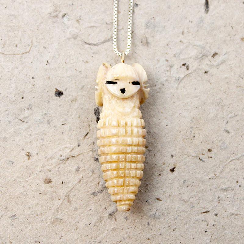 Little Hopi Corn Maiden Carved Shell Pendant