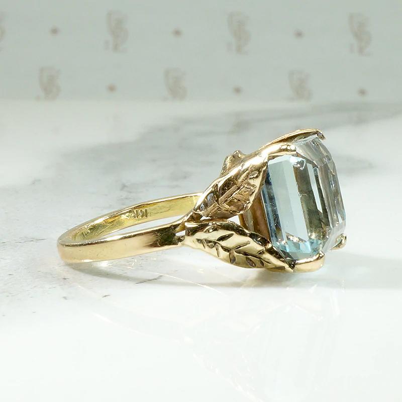 Aquamarine in Leafy Gold Cocktail Ring