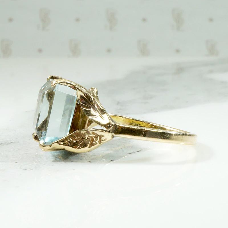 Aquamarine in Leafy Gold Cocktail Ring