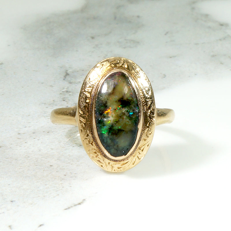 Green Flash Witchy Black Opal Ring