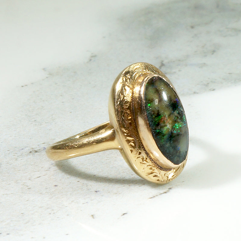 Green Flash Witchy Black Opal Ring