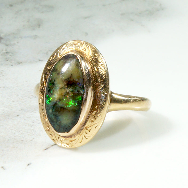 Green Flash Witchy Black Opal Ring