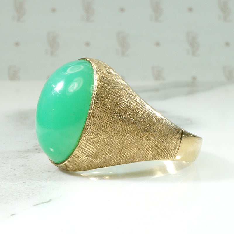 Celadon-Green Chrysoprase Signet Style Ring