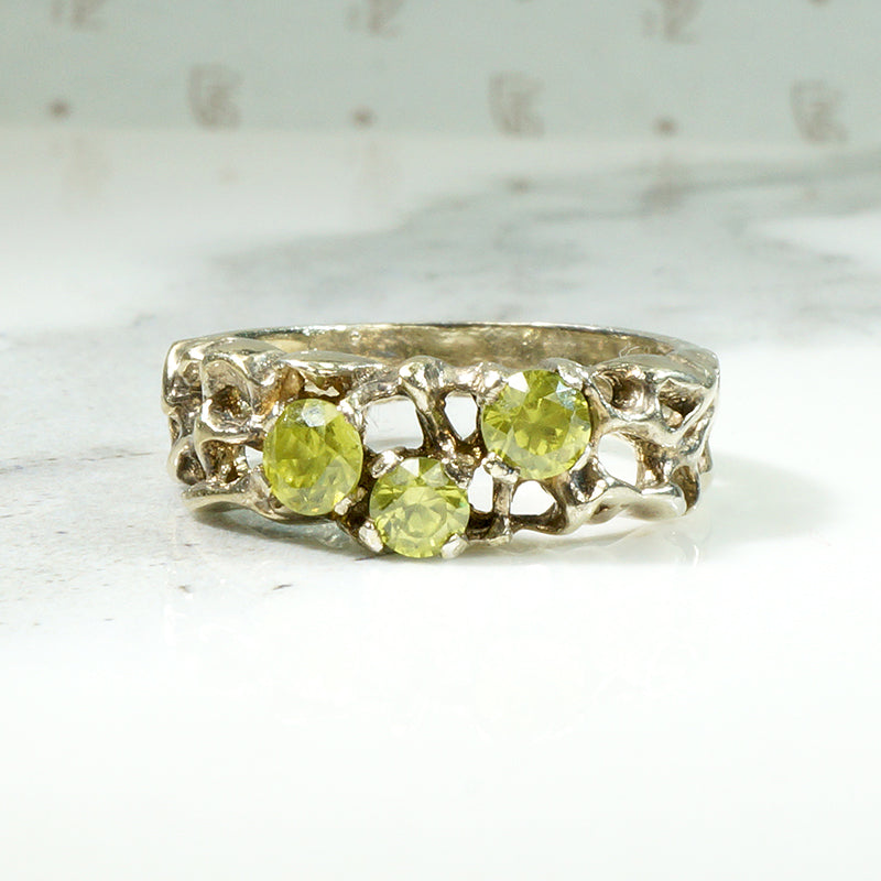 Peridot Spangled  Silver "Bramble" Band