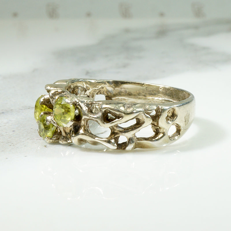 Peridot Spangled  Silver "Bramble" Band