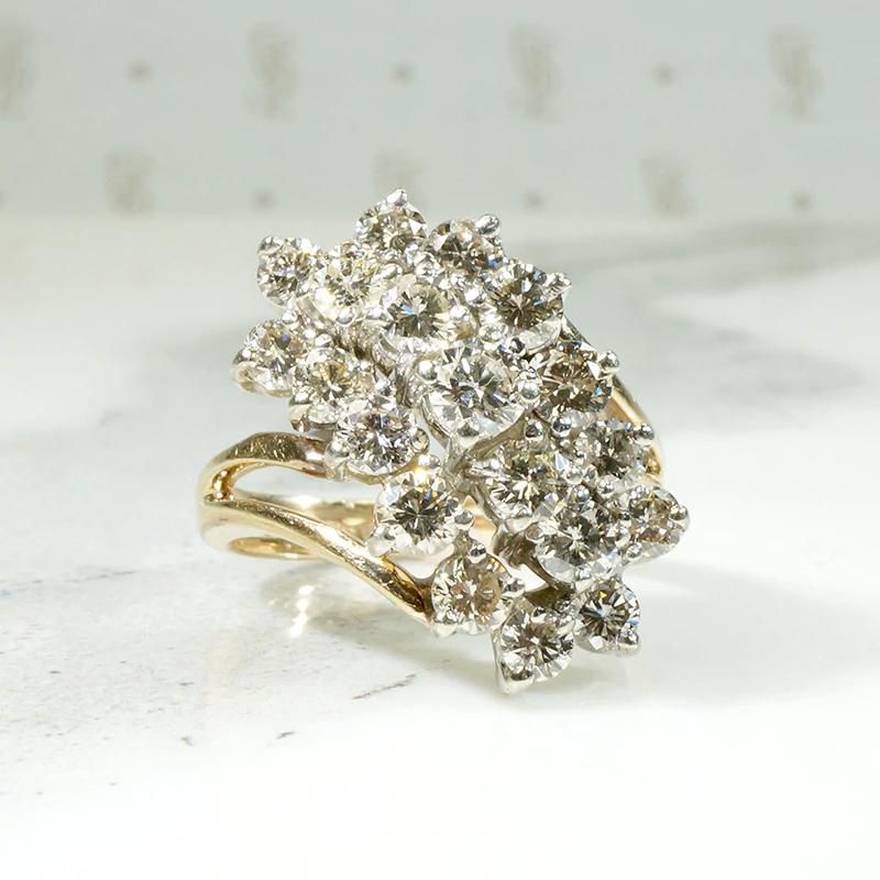 Swooping Diamond Cluster Ring in Gold