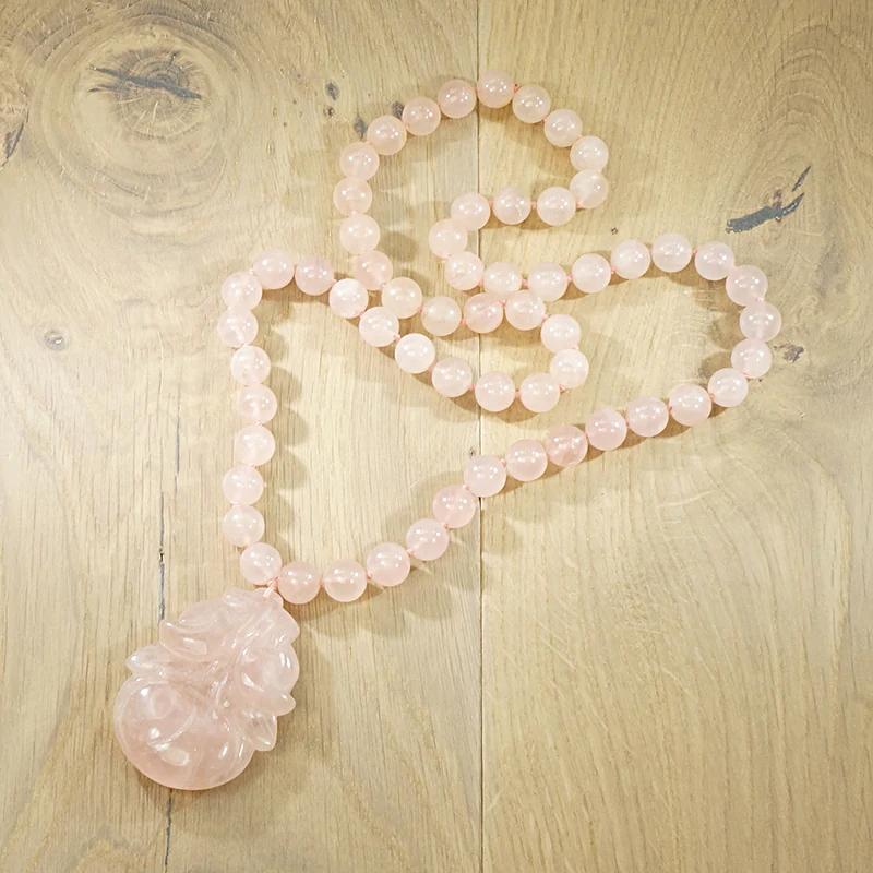 Sumptuous Carved Rose Quartz Peach Necklace