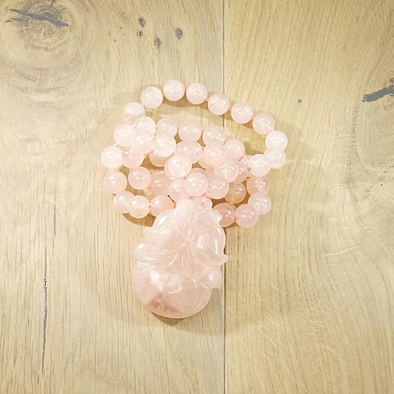 Sumptuous Carved Rose Quartz Peach Necklace