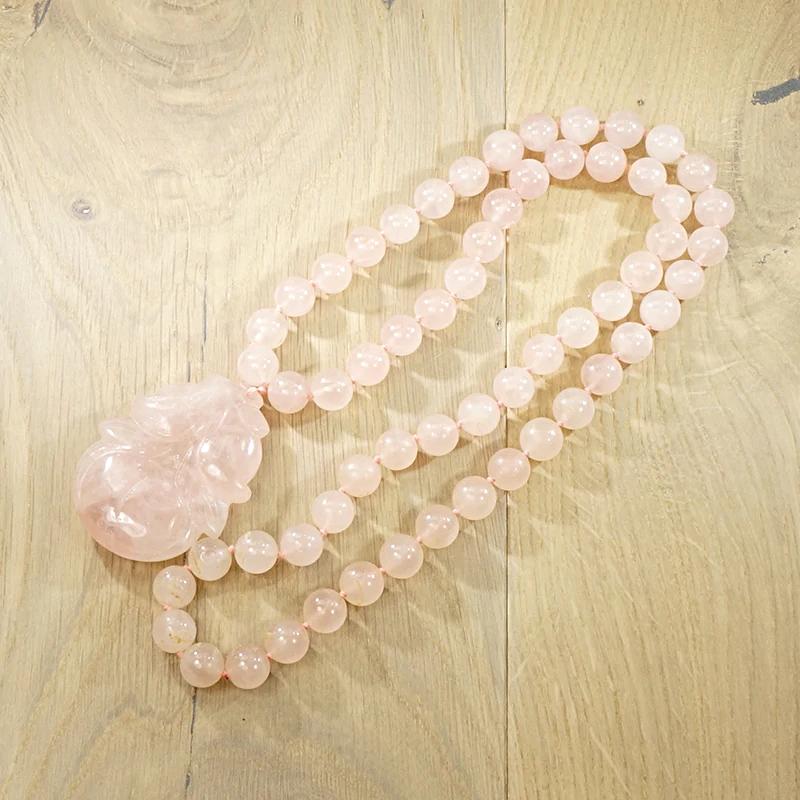 Sumptuous Carved Rose Quartz Peach Necklace