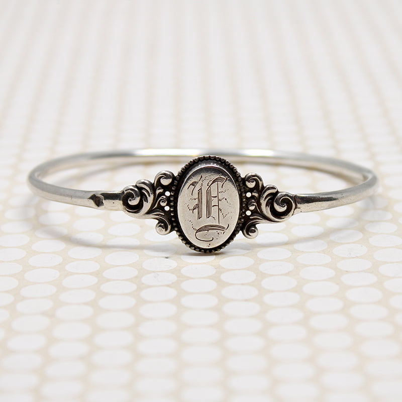 "E" for Edwardian Engraved Sterling Bangle