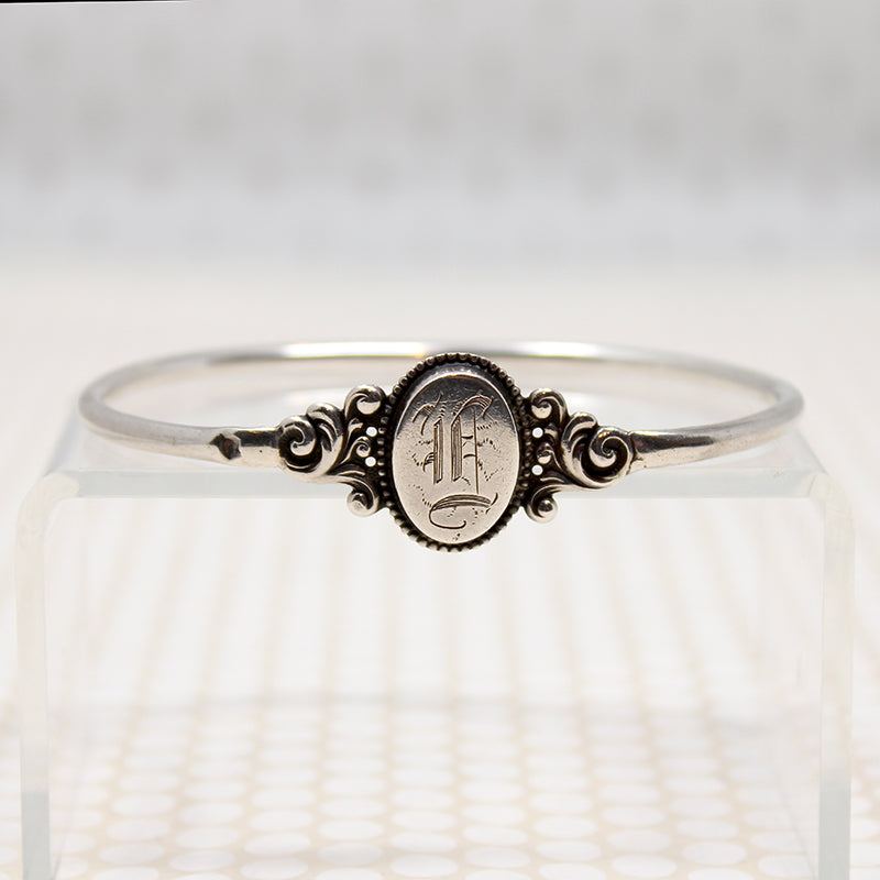 "E" for Edwardian Engraved Sterling Bangle