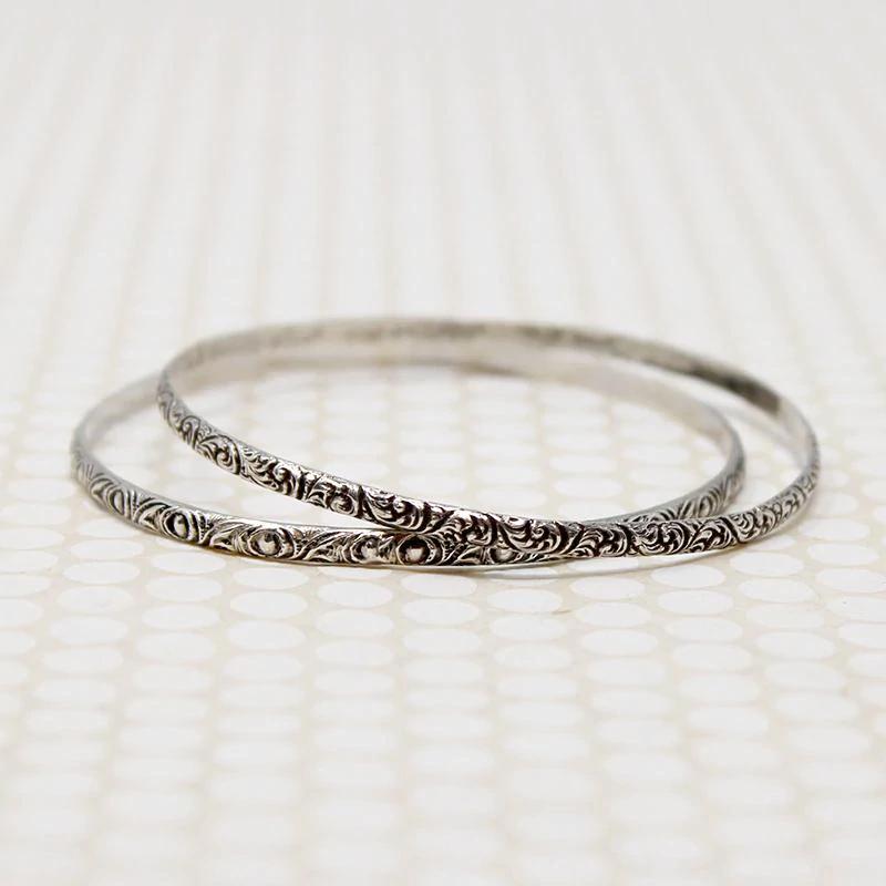 Pair of Slim Engraved Silver Bangles