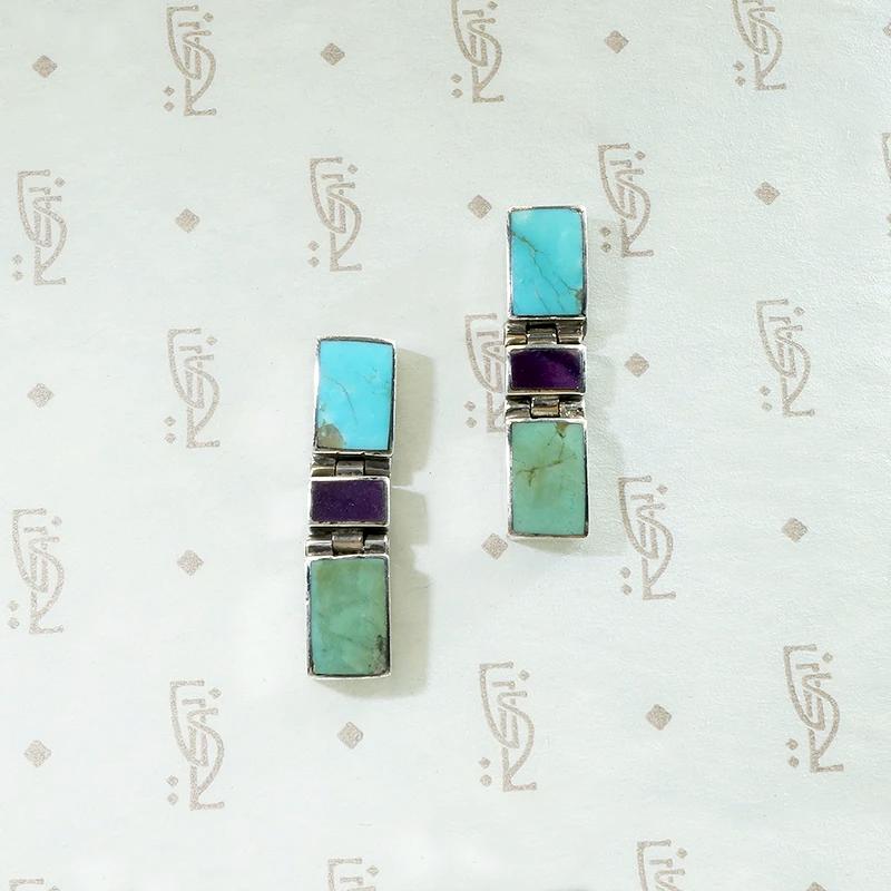 Color Block Inlay Earrings with Turquoise & Amethyst