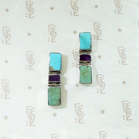 Color Block Inlay Earrings with Turquoise & Amethyst