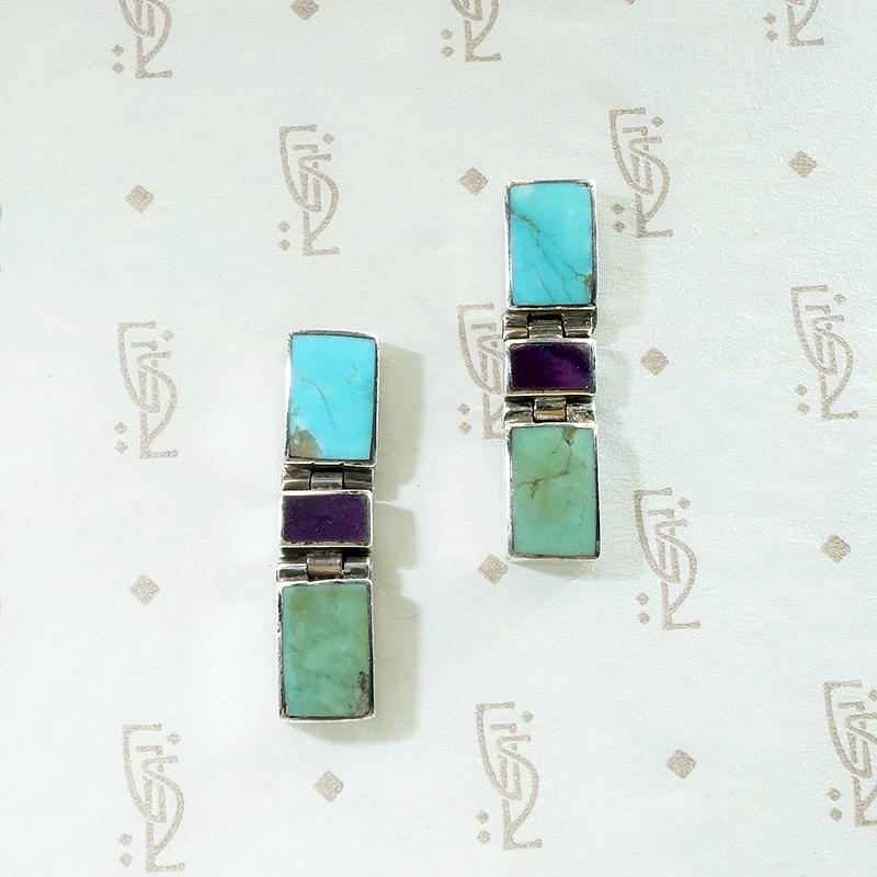 Color Block Inlay Earrings with Turquoise & Amethyst