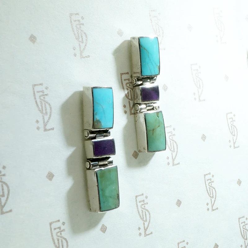 Color Block Inlay Earrings with Turquoise & Amethyst