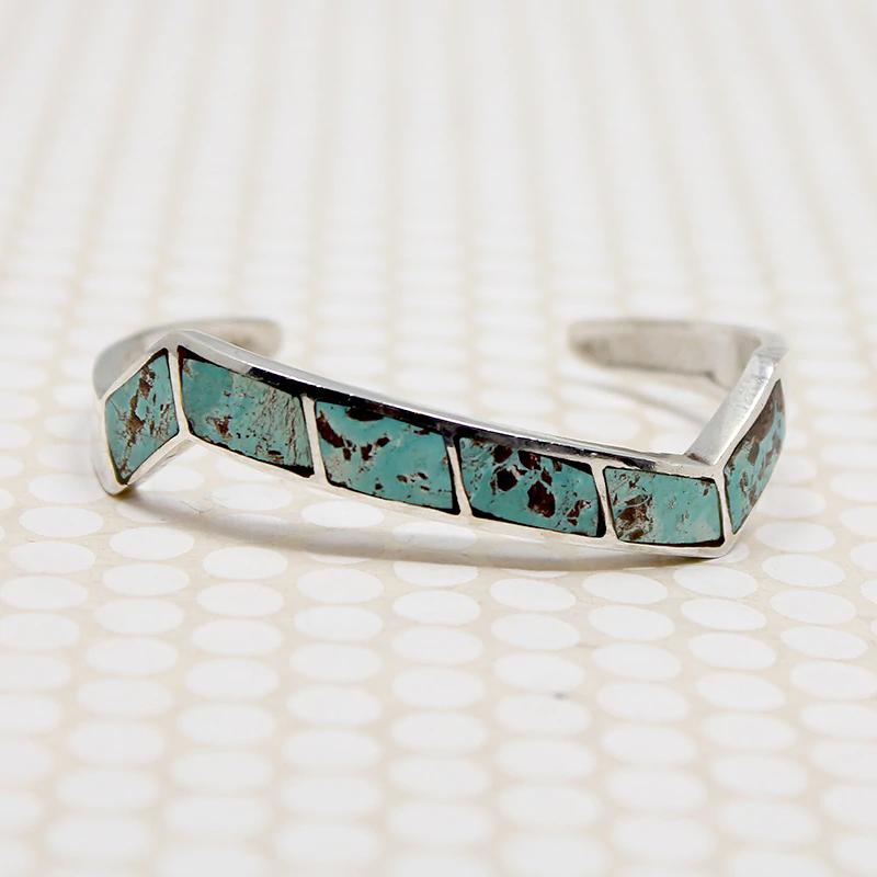 Lightning Bolt Cuff of Turquoise Inlay in Silver