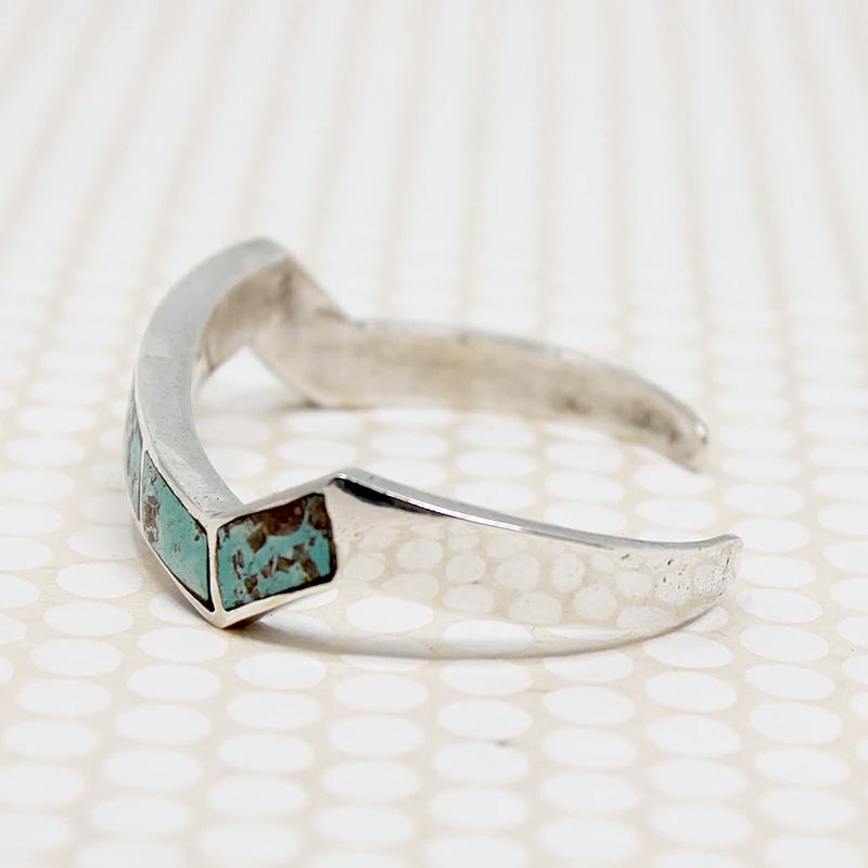 Lightning Bolt Cuff of Turquoise Inlay in Silver