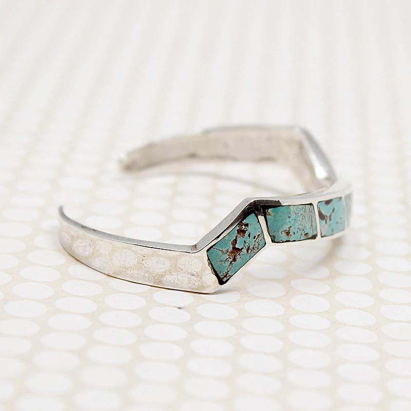 Lightning Bolt Cuff of Turquoise Inlay in Silver