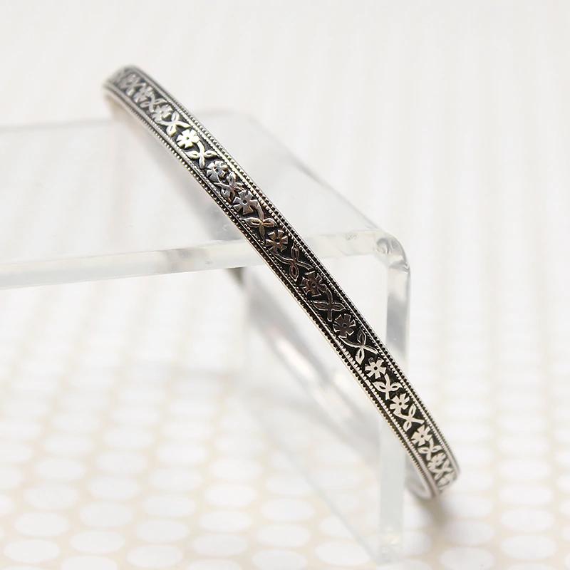 Sweet Engraved Silver Leaves & Flowers Bangle