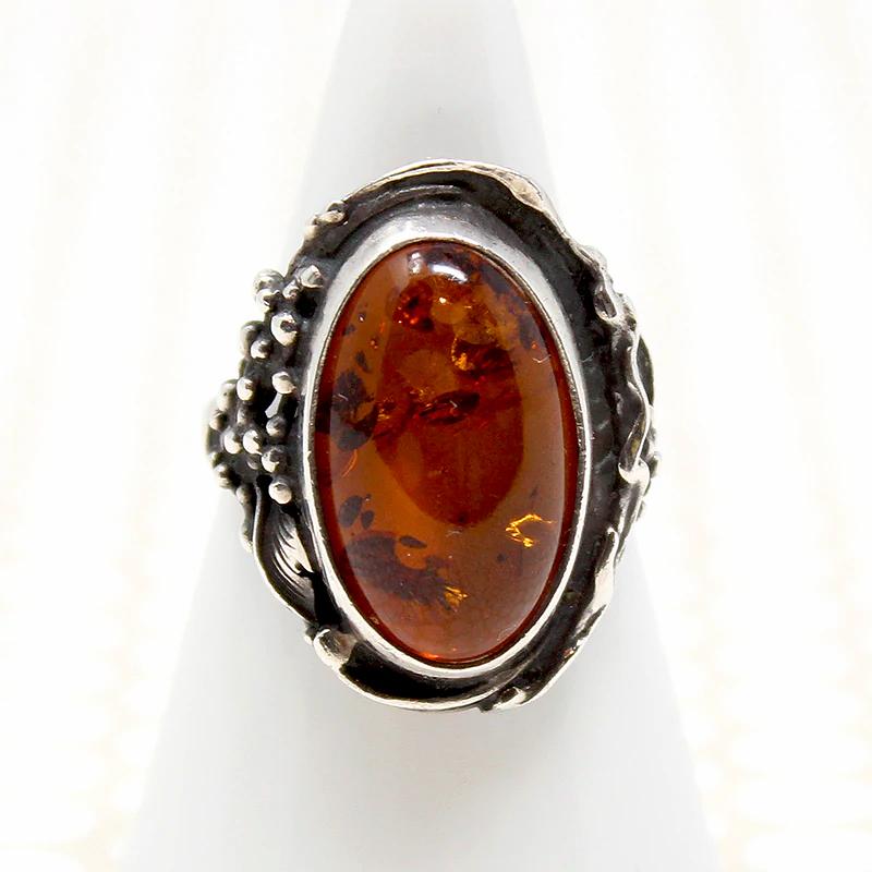 Golden Amber in Sterling Silver Ring
