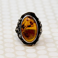 Golden Amber in Sterling Silver Ring