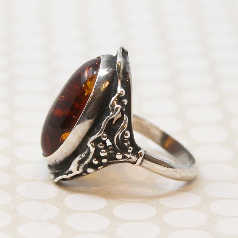Golden Amber in Sterling Silver Ring