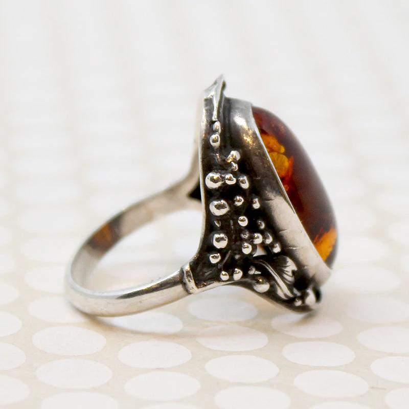 Golden Amber in Sterling Silver Ring