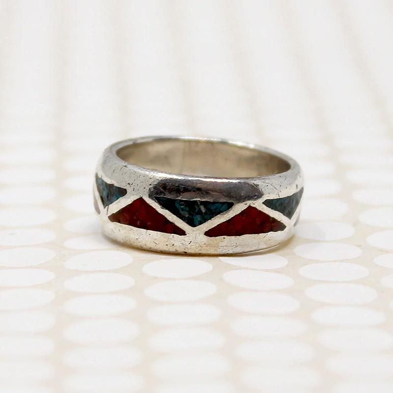Sterling Silver Band with Inlaid Triangles