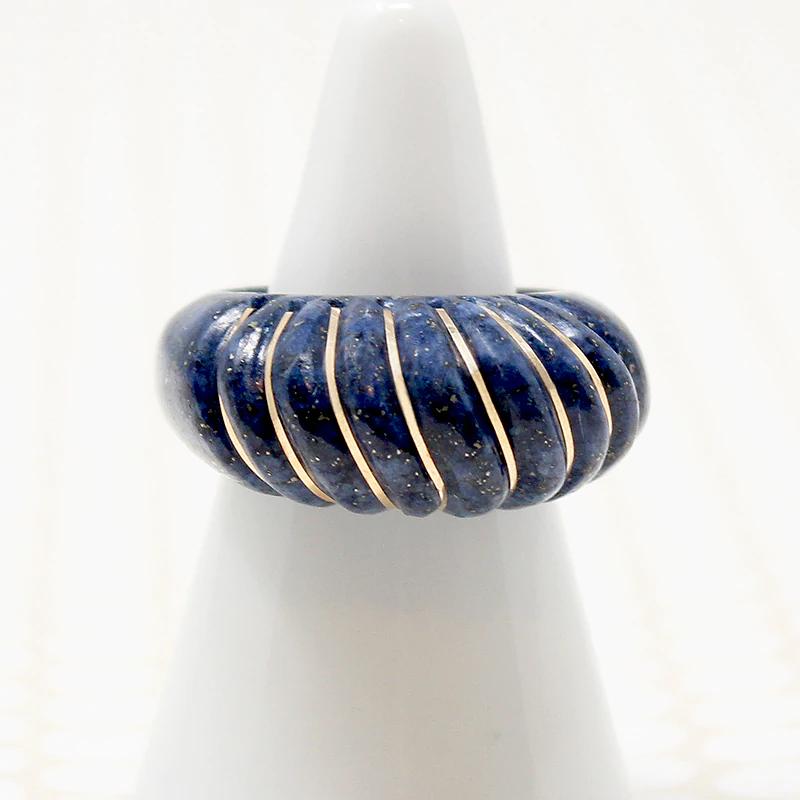 European Shrimp Ring in Gold Banded Lapis
