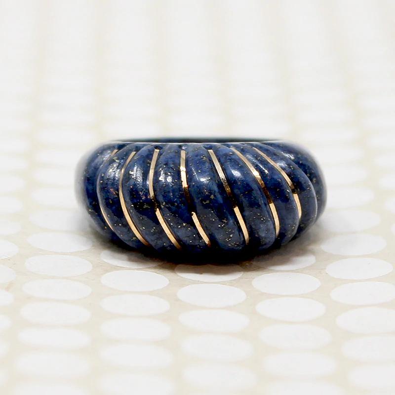 European Shrimp Ring in Gold Banded Lapis