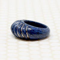 European Shrimp Ring in Gold Banded Lapis