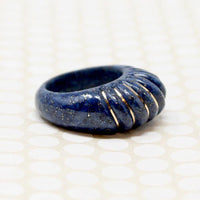 European Shrimp Ring in Gold Banded Lapis