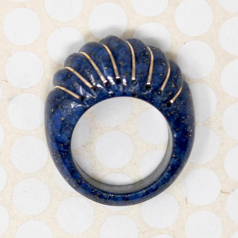 European Shrimp Ring in Gold Banded Lapis