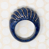 European Shrimp Ring in Gold Banded Lapis
