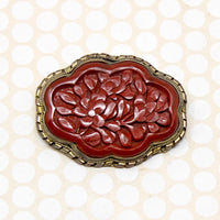 Chinese Cinnabar Flower Brooch in Brass